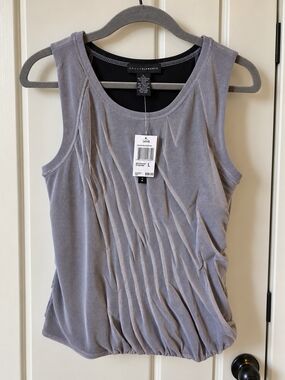 Grace Elements Gray Pleated Scoop Neck Tank - Large